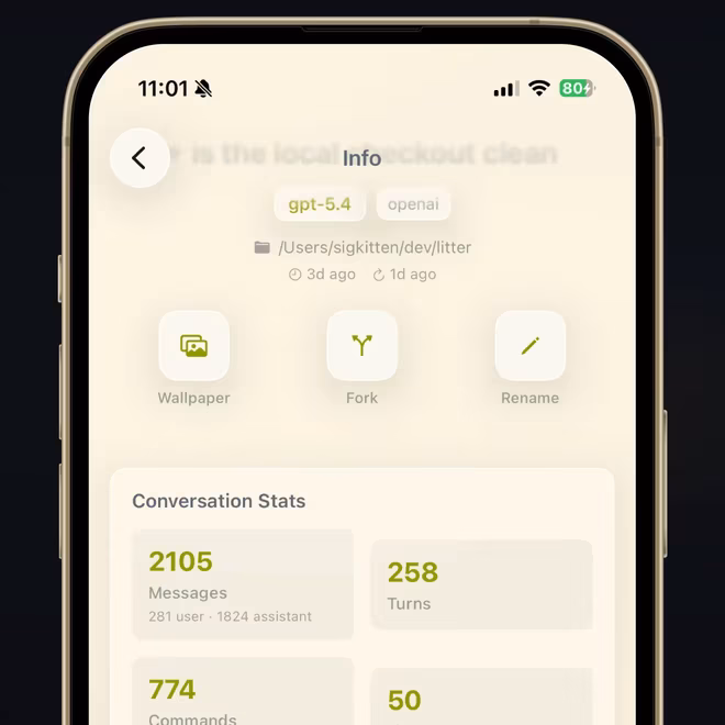 KittyLitter usage statistics on an iPhone.